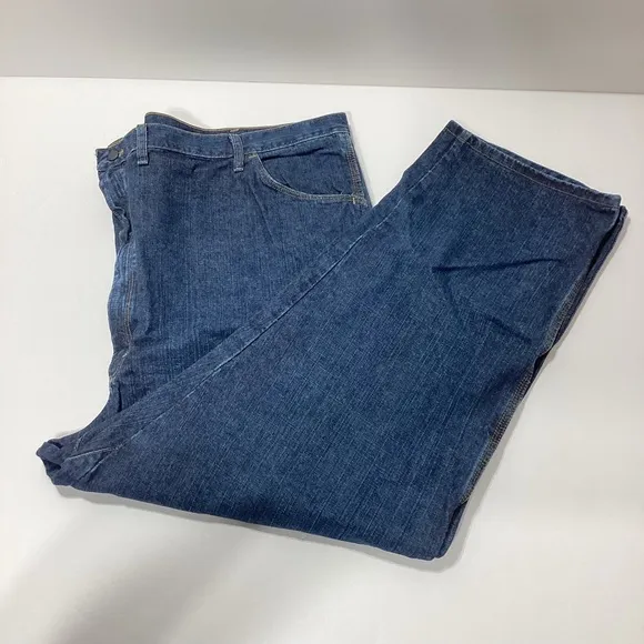 Wrangler FR Riggs Workwear Dark Wash Straight Cut Jeans 56x30 Mens Plus Size
