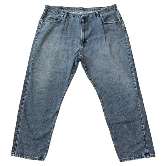 Wrangler Jeans Mens 42x30 Blue Denim Loose Straight Leg Silver Rivets