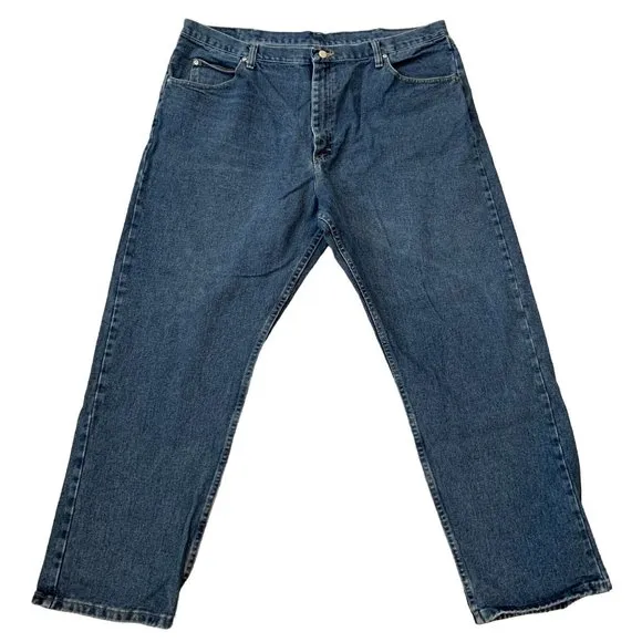 Wrangler Jeans Mens 42x30 Blue Heavy Denim Loose Straight Leg Silver Rivets