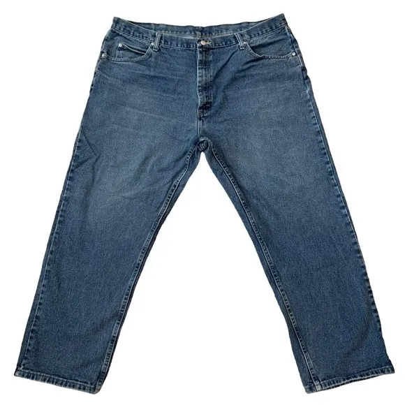 Wrangler Jeans Mens 42x30 Blue Straight Leg Loose Denim Silver Rivets Heavy