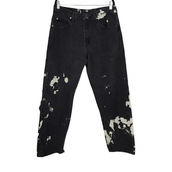 Wrangler Mens Jeans Vintage Black Bleached Distressed Straight Leg Denim 34 x 32