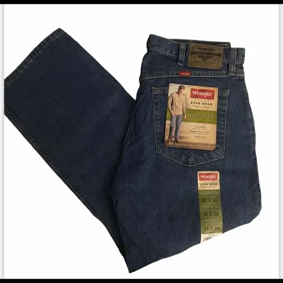 Wrangler 5 Star Regular Fit Straight Leg Dark Wash Jeans Size 35 x 28
          
      NWT