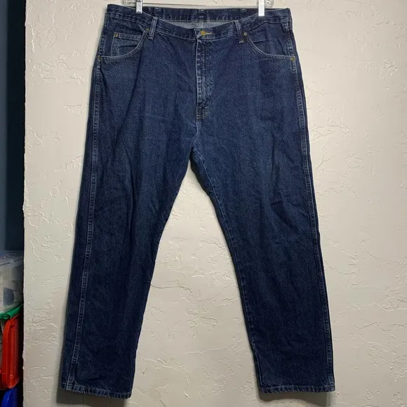 Wrangler Dark Wash Regular Fit 100% Cotton Denim Jeans Men's 42x30