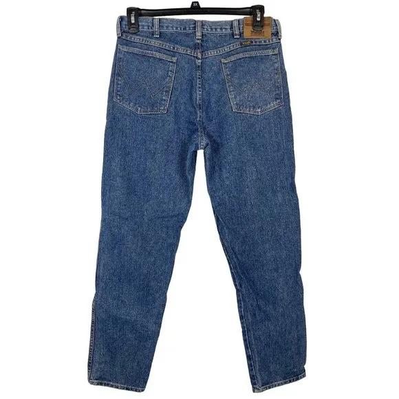 WRANGLER Mens Jeans Size 34x32 Rugged Wear Relaxed Fit Blue 100% Cotton 35002AI