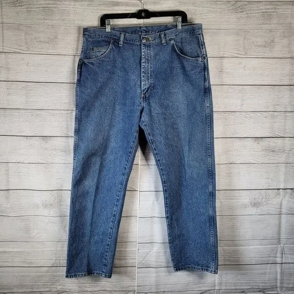Wrangler Mens Blue Mid Rise Straight Leg Cotton Pockets Denim Jeans Size 40x30