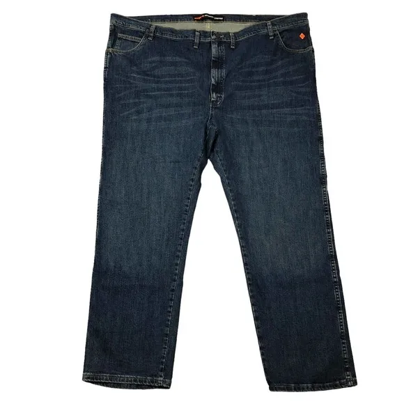 Wrangler FR Flame Resistant Jeans Mens Size 52x32 Blue Dark Wash Straight Leg