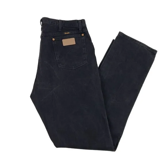 Wrangler 13MWZWK Men's Black Denim Jeans Size 38x36 Cowboy Cut Leather Patch