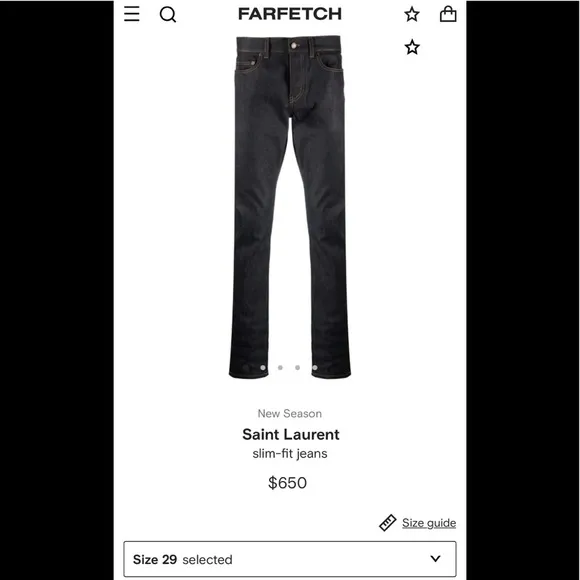 NWOT Men’s Size 29” X 32” Saint Laurent Slim-fit Jeans In Dark Blue