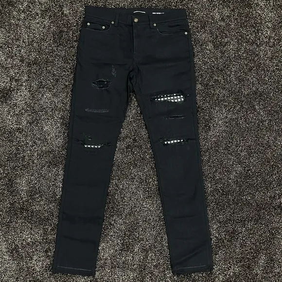 Saint Laurent Paris SS17 Distress D02 Studded Black Denim