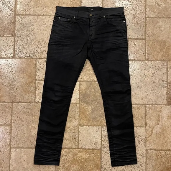 Saint Laurent Paris x Hedi 2016 Black Wax Coated Denim Pants