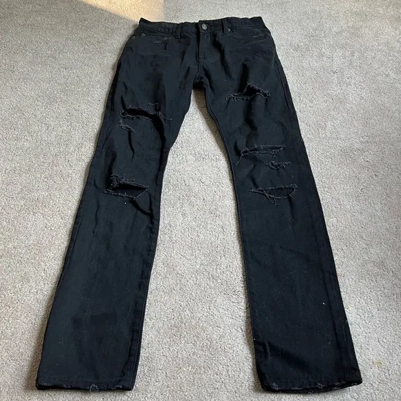 Saint Laurent Mens Black D02 M/SK-LW Cotton Blend Distressed Jeans Pants Sz. 30