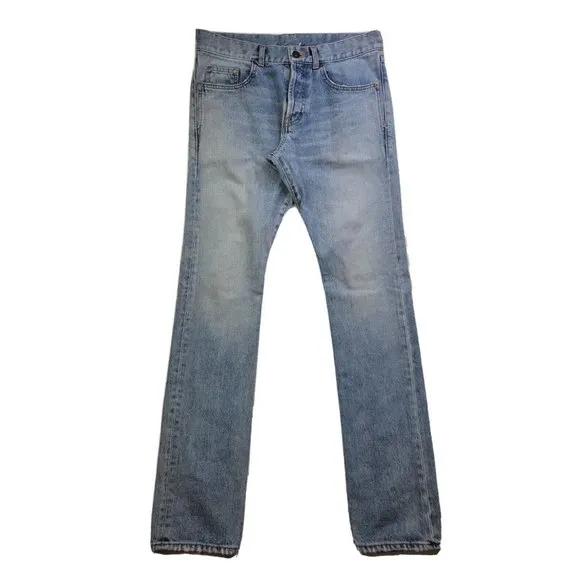 SAINT LAURENT Paris Men 30 Light Wash Denim Jean Stretch Button Fly 5 Pocket