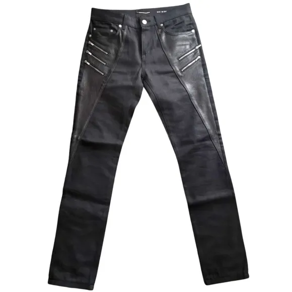 Saint Laurent Paris // Rare 5 Zipper Leather Panel Black D02 Jeans