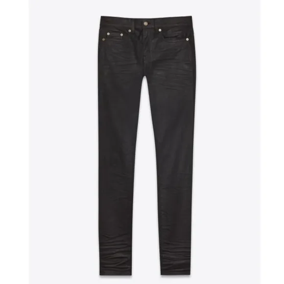 Saint Laurent YSL Skinny Fit Jeans in Coated Black Denim