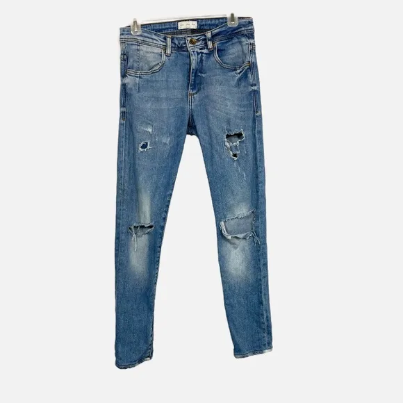 Zara Man Light Wash Distressed Denim Ripped Skinny Jeans - Size 30