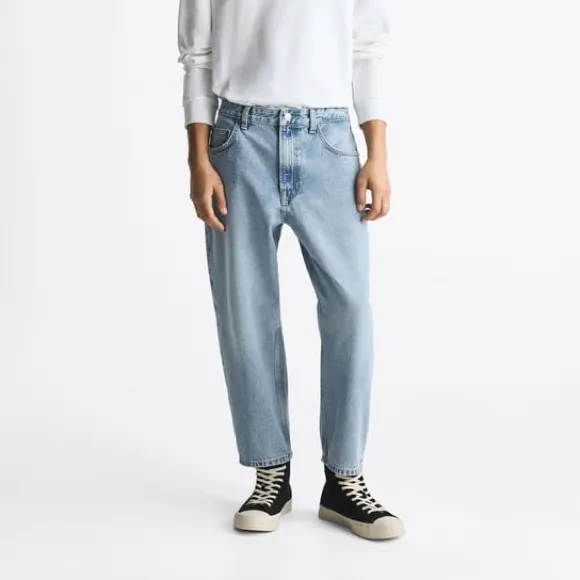 WORN ONCE ZARA MAN Crop Jeans Light Blue Denim sz 36