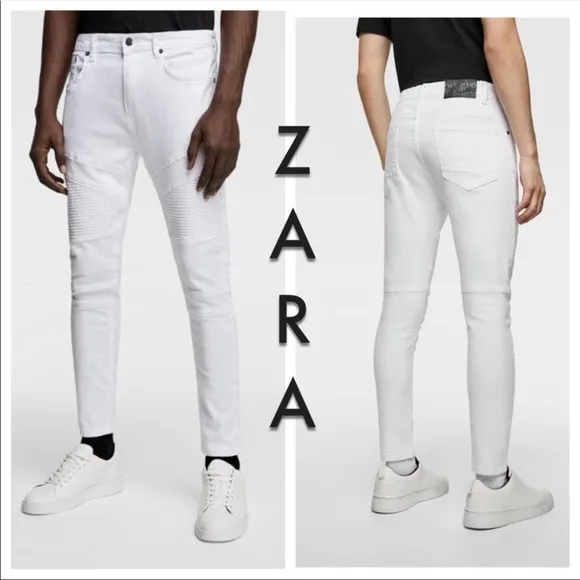 Zara Man White Skinny Moto Jeans