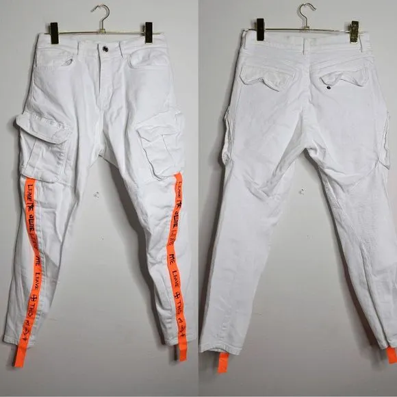Zara White Orange Drop Crotch Jeans - 30