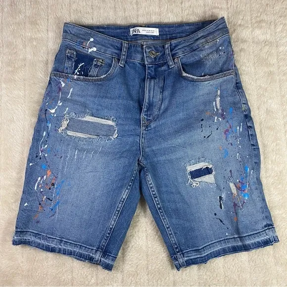 𝅺Zara Paint Splatter Standard Shorts Mens denim