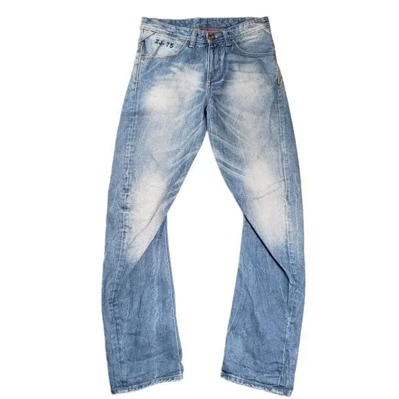 Zara Jeans Mens Moto Skinny ZJ-75 Denim Size 32x31 Light Wash Twisted Stacked