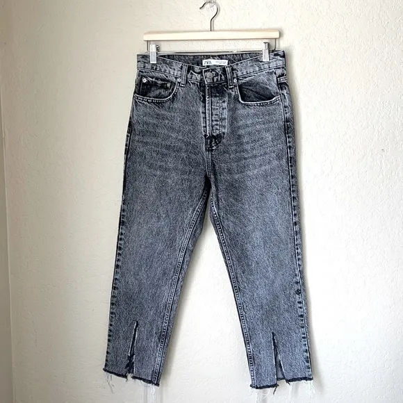 Zara split hem dark acid wash jeans