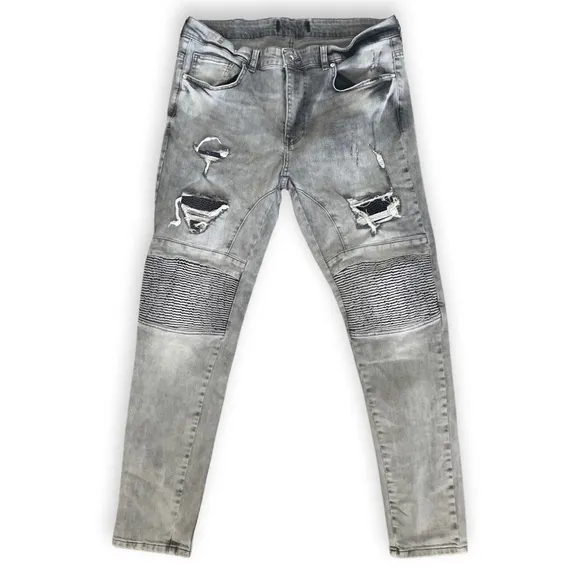 Zara Mens Distressed Gray Moto Skinny Jeans size 33