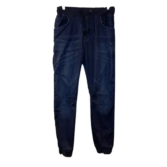 Zara Man Pants Blue Soft Denim Wear Jogging Fit Elastic Waist Jogger Jeans S