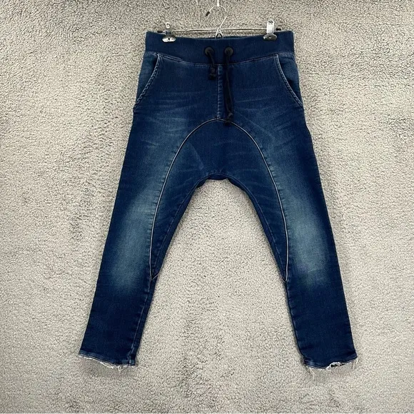 Zara Man Jean Sweatpants Drop Crotch Blue Men Size Medium