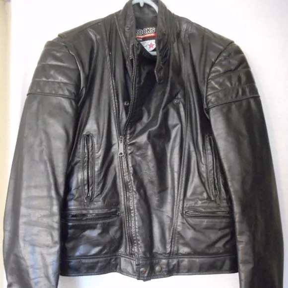 Size 38 Black Leather Cafe Racer Motorcycle Jacket