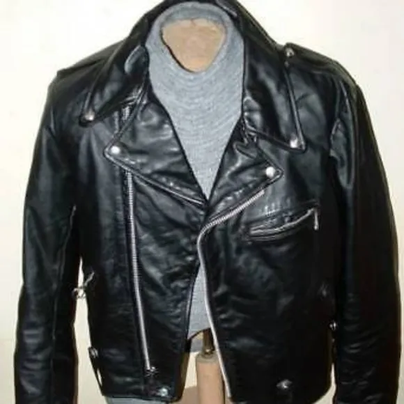 Brooks black leather biker jacket men's 42