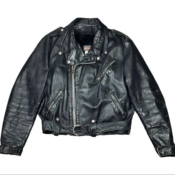 Vintage 1960s BROOKS Leather Motorcycle Jacket w/ Belt & Liner Harley Davidson L