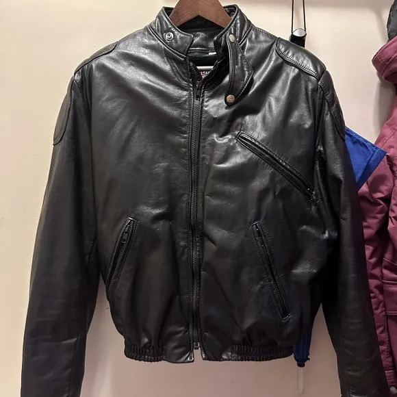 Brooks leather jacket black bomber/racer mens size 44 Made in USA