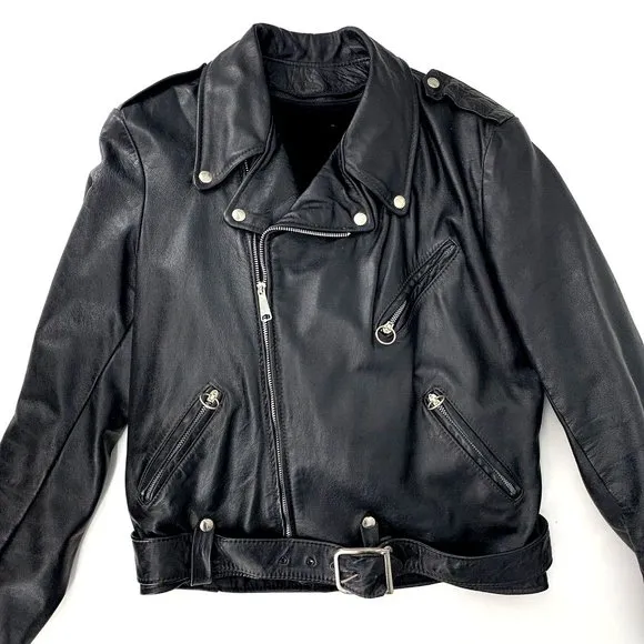 Vintage Mens Leather Motorcycle Jacket Black Shovelhead Brooks Rider Biker 42