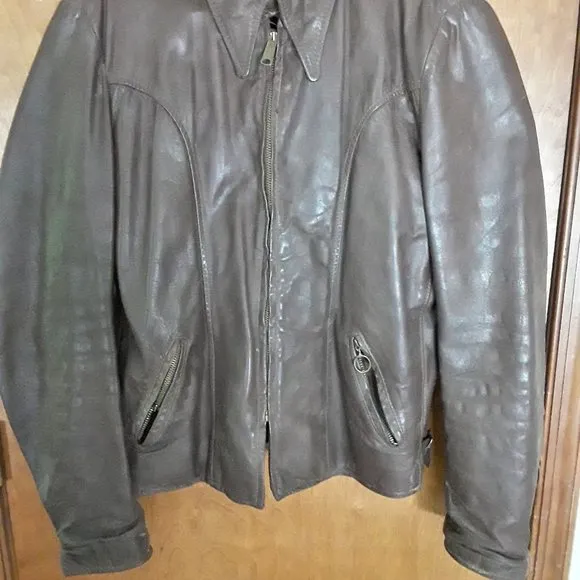 Vintage BROOKS Men's Brown Leather Motorcycle Jacket