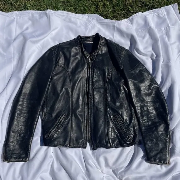 Vintage Brooks Leather Sportswear Cafe Racer Motorcycle Jacket Zip out Lining