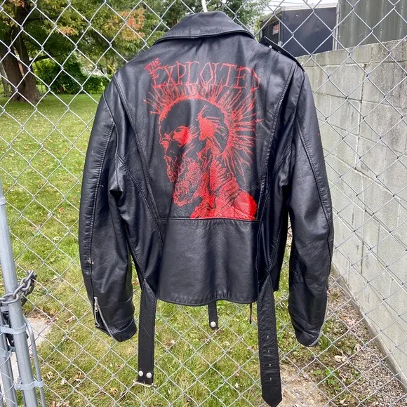 Vintage Brooks The Exploited Punk Rock Motorcycle Biker Leather Jacket Size 44