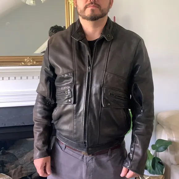Men’s Vintage Brooks Leather Coat Moto bike heavy