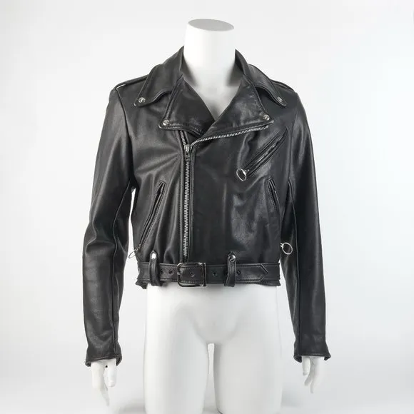 Brooks Black Leather Brando Motorcycle Jacket SIze 40 Made in USA Talon …