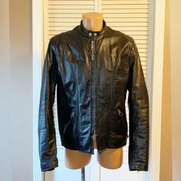 Vintage Brooks Black Leather Cafe Racer Motorcycle Jacket~44~