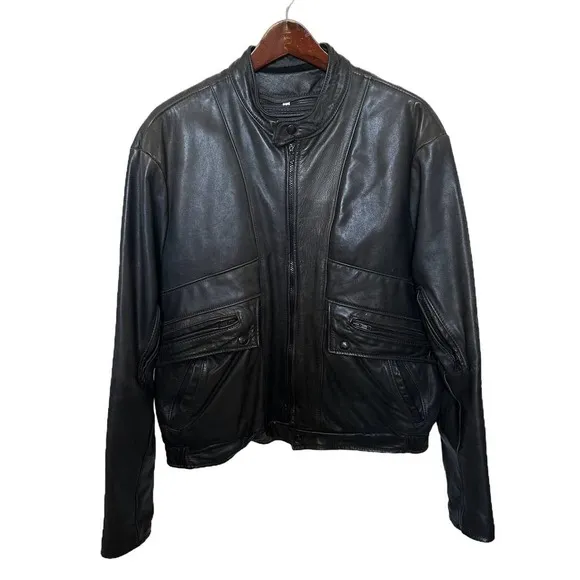 VTG BROOKS Black Leather Motorcycle Jacket Men SZ 44