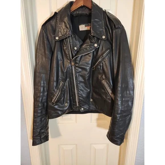 Vintage Brooks Motorcycle Leather Jacket, Police Style