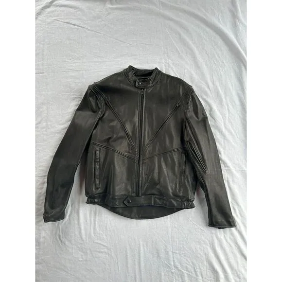 Brooks Black Leatherwear Biker Jacket Men's Size 46 Leather, Made in the USA