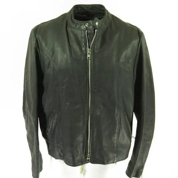 Vtg 70s Brooks Cafe Racer Leather Jacket 42 Black