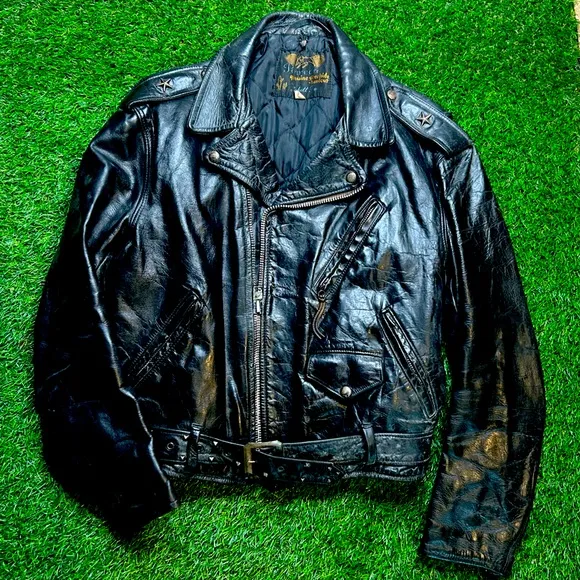 VINTAGE 70s SCHOTT BROS PERFECTO LEATHER MOTORCYLE JACKET PUNK Steer hide Sz 40
