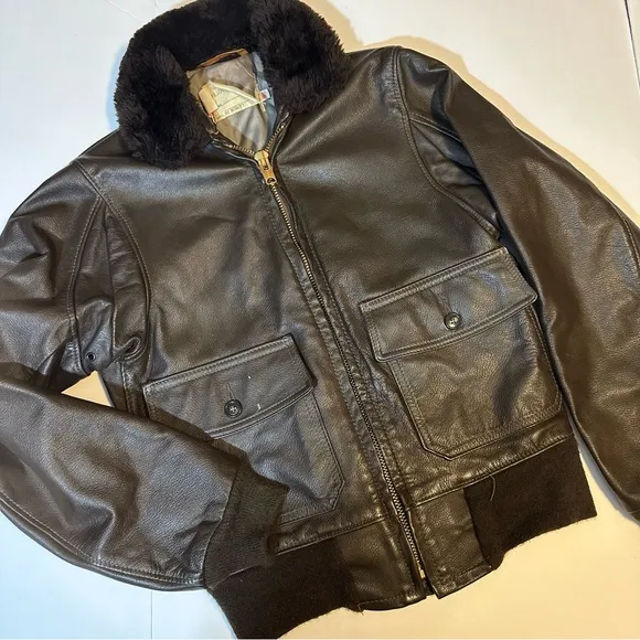 Vtg Schott USN brown leather bomber jacket
