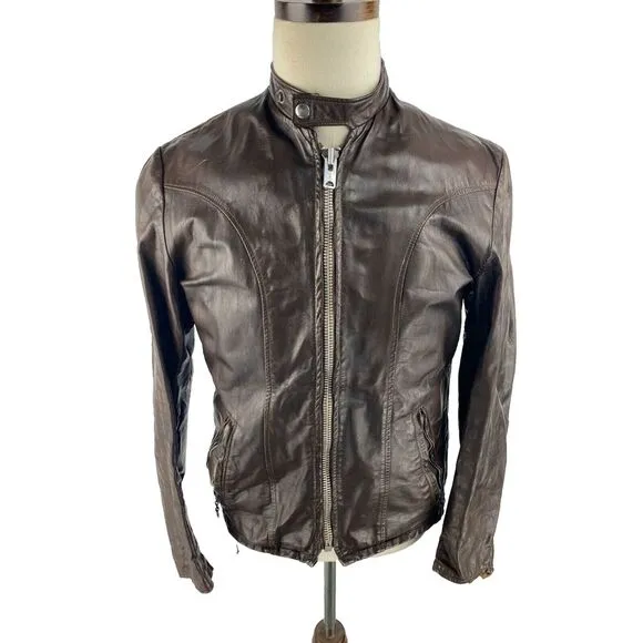Vintage 60s Schott Brown Leather Cafe Racer Jacket Talon Zipper zip out Liner 38