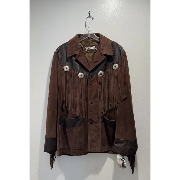 Vintage Schott NYC Leather Suede Jacket Size 38 Western Fringe Brown USA Country
              
      NWT