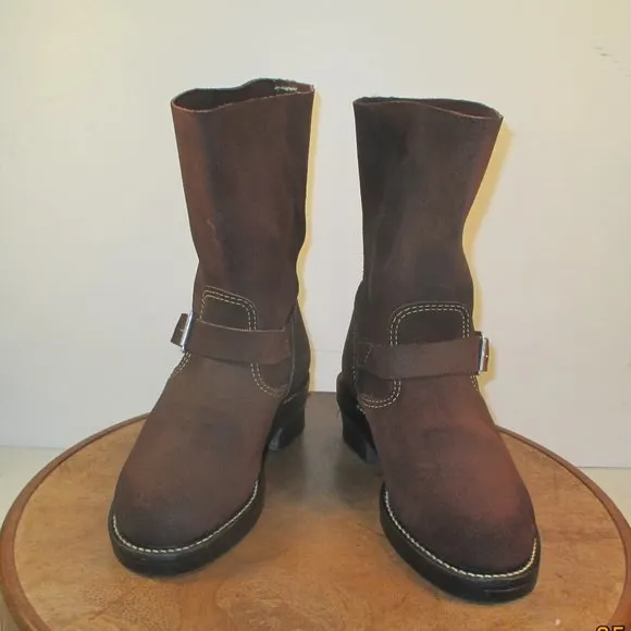 Chippewa Brown Suede Buckle Engineer Boots size US 6 Cut off made in USA