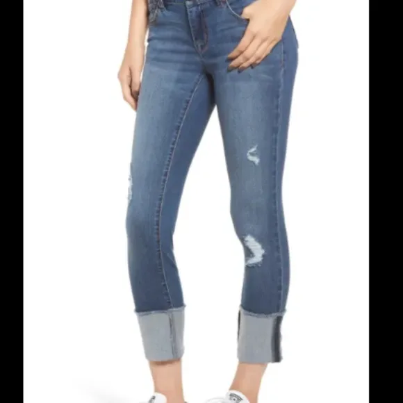 1822 Denim Cuffed Distressed Jeans Sz 32