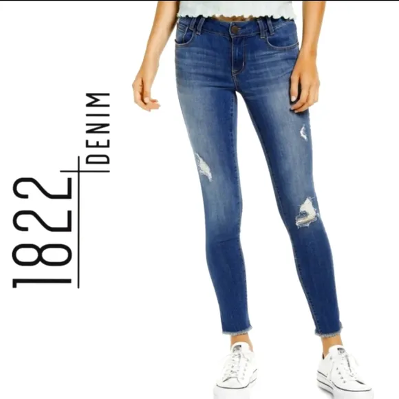 1822 Denim Distressed Skinny Ankle Raw Hem Jeans(4)